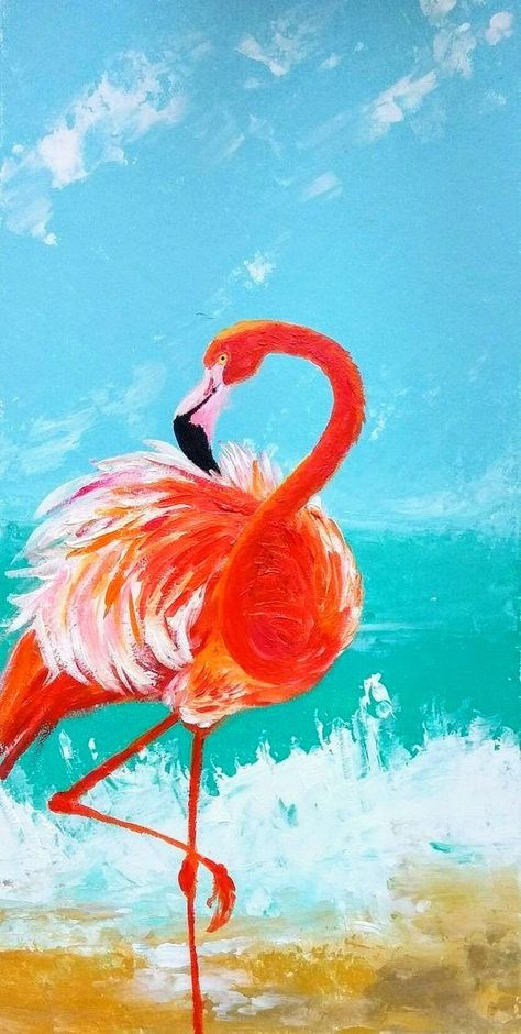 Flamingo Paintings, Butterfly Wall Art Diy, Bird Painting Diy, Nature Paintings Acrylic, Bird Painting Acrylic, Beach Drawing, Animal Art Projects, Flamingo Painting, Butterfly Art Painting