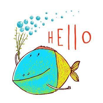 'Cartoon Funny Fish Greeting Card Design Hand Drawn. Fun Cartoon Hand Drawn Colorful Fish with Bubbl' Art Print - Popmarleo | Art.com Funny Fish, Whimsical Art Paintings, Hand Drawn Cards, Cartoon Fish, Cartoon Funny, Happy Paintings, Sea Food, Colorful Fish, Yarn Ball