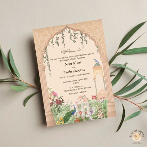 Vintage Garden Nikkah Invitation, Islamic Wedding Invitation Template, Nikkah Invite, Traditional Nikkah Invite, Mughal Inspired Invite Garden Nikkah, Mughal Wedding, Nikkah Invite, E Invitations, Nikkah Invitation, Invitation Packaging, Nikkah Decor, Wedding Invitation Online, Wildflower Theme