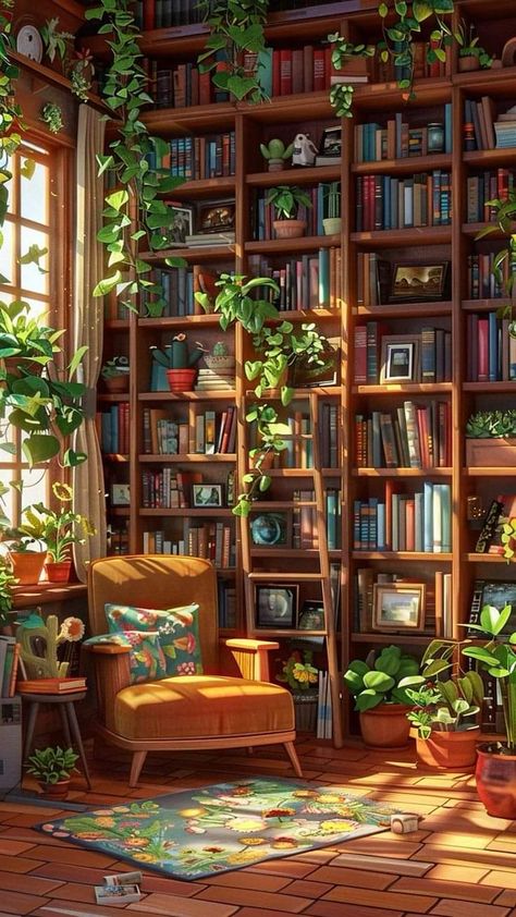 Cozy Room Wallpaper, Books And Coffee Aesthetic, Library Wall Art, Library Wallpaper, Dream Home Library, Library Aesthetic, Dreamy Artwork, Home Library Design, Book Wallpaper