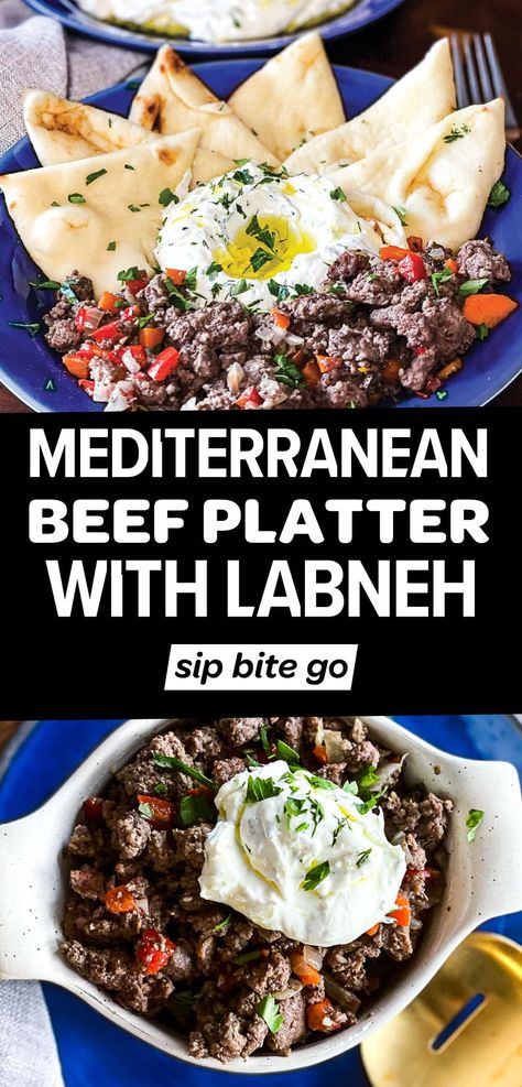 Mediterranean Ground Beef Platter Mediterranean Ground Beef Recipes, Mediterranean Ground Beef, Recipe With Ground Beef, Mediterranean Recipes Healthy, Greek Pita, Pita Recipes, Healthy Beef Recipes, Easy Mediterranean Diet Recipes, Simple Vinaigrette