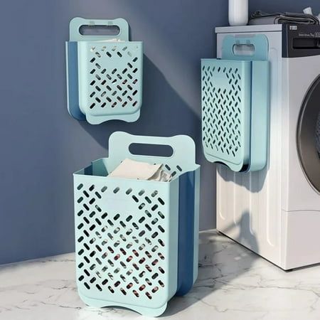 Specifications: Product Name: Folding Laundry Basket Material: Plastic cement Color: BlueGrey Weight: S-253g; L-530g; XL-1048g Size: S: 19*19*11cm L: 38*23*15cm XL: 49*35*25cm Quantity: 1pcs Color: Blue. Hamper Storage Small Spaces, Kitchen Laundry Basket, Collapsible Laundry Basket Storage, Laundry Baskets Ideas, Wall Mounted Laundry Hamper, Laundry Gadgets, Laundry Basket Ideas, Laundry Tower, Collapsible Hamper