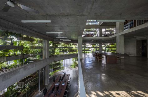 vo trong nghia's 'urban farm office' returns tropical nature to the city Vtn Architects, Vo Trong Nghia, Shigeru Ban, Green Facade, Architecture Magazines, Minimalist Lighting, Concrete Structure, Luxury Homes Interior, Industrial House