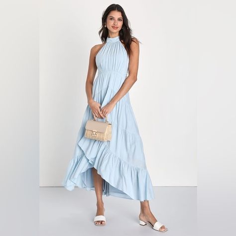 NWT Lulu’s high low midi dress Light Blue Midi Dress, Halter Sundress, High Low Midi Dress, High Low Maxi Dress, Latest Fashion Dresses, Lulu Fashion, Mom Wedding, Halter Midi Dress, Darling Dress