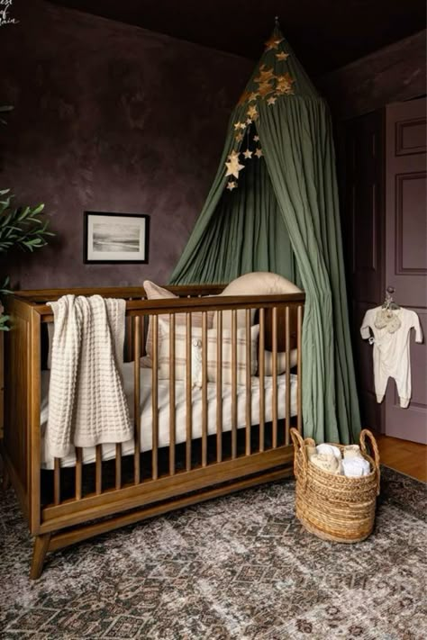 Crib Canopy #nursery #nurserydecor #cottagecore #green #canopy #affiliate #crib Shire Nursery, Tiny Nursery, Storybook Nursery, Simple Nursery, Nursery Trends, Baby Nursery Inspiration, Nursery Designs, Baby Room Themes, Focal Wall