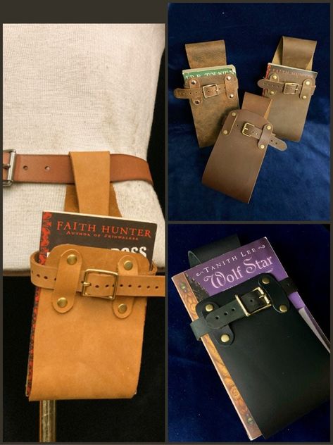 Leather Products Ideas Creative, Book Holster, Amethyst Cosplay, Adventure Crafts, Leather Scrap, Belt Holder, Handmade Backpacks, Ren Fair, Vintage Medical