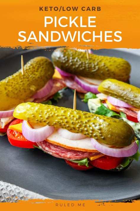 Pickle Meal Recipes, Pickle Snacks Ideas Keto, Pickle Sandwiches No Bread, Pickle Food Ideas, Things To Make With Pickles, Healthy Pickle Snacks, Pickle Meals, Pickle Recipes Side Dishes, Pickle Party Ideas