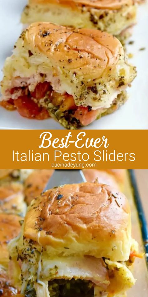 Italian Pesto Sliders Recipe - CUCINA DE YUNG Pepperoni Sliders, Pesto Sliders, Best Sliders, Buckeye Balls Recipe, Italian Pesto, Italian Appetizers Easy, 4th July Food, Slider Sandwiches, Italian Appetizers