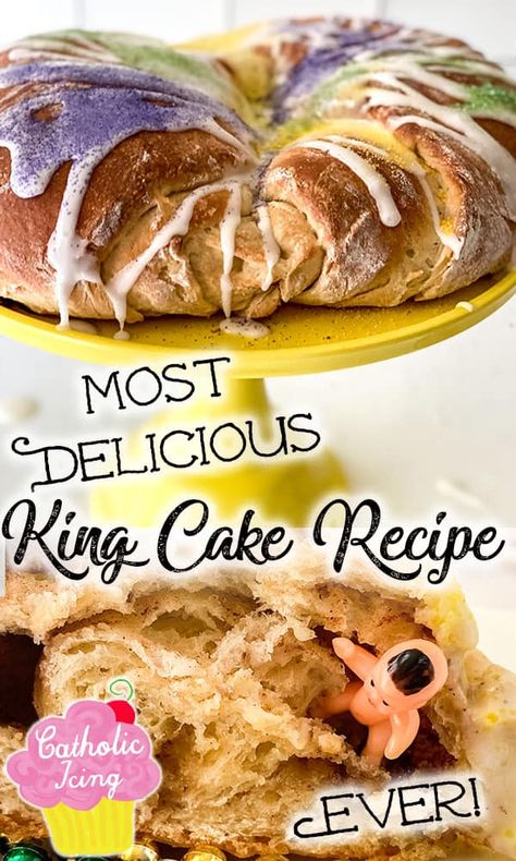 World's Most Delicious King Cake Recipe EVER!!! Cinnamon Roll King Cake Recipe, Authentic King Cake Recipe, King Cakes Recipe, Kings Cake Recipe Traditional, King Cake Recipe Traditional, Kings Cake Recipe, Cinnamon Roll King Cake, Easy King Cake Recipe, King Cake Recipe Cream Cheese