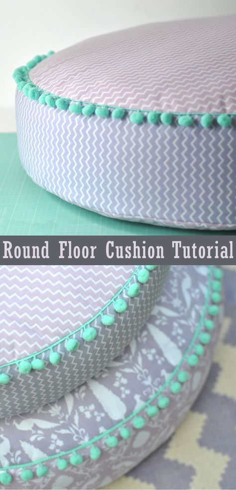 Round Floor Cushion Tutorial Sew Floor Cushion, Diy Round Floor Cushion, Circle Pillow Pattern, Diy Floor Pillow, Floor Cushions Diy, Floor Pillows Diy, Round Floor Cushion, Round Cushions, Round Seat Cushions