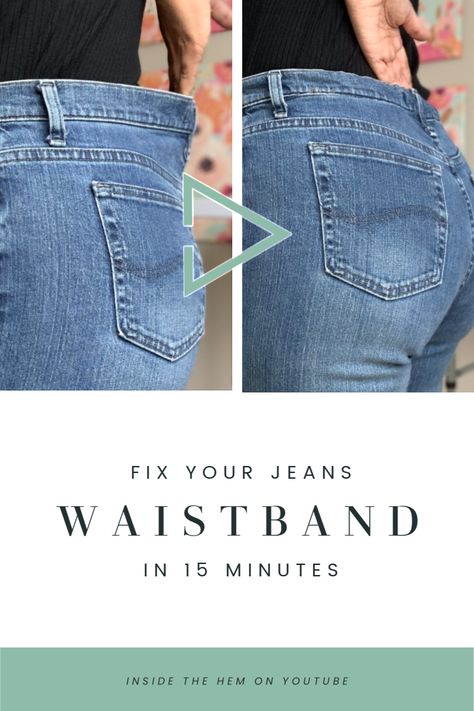 Alter Waistband Of Jeans, Adjusting Waist On Jeans, Waist Too Big On Pants, Jeans To Big In Waist, Alter Jeans Waistband, How To Alter Jeans That Are Too Big, How To Take In Jeans That Are Too Big, Jeans Too Big In Waist Hacks, Tailor Jeans Waist