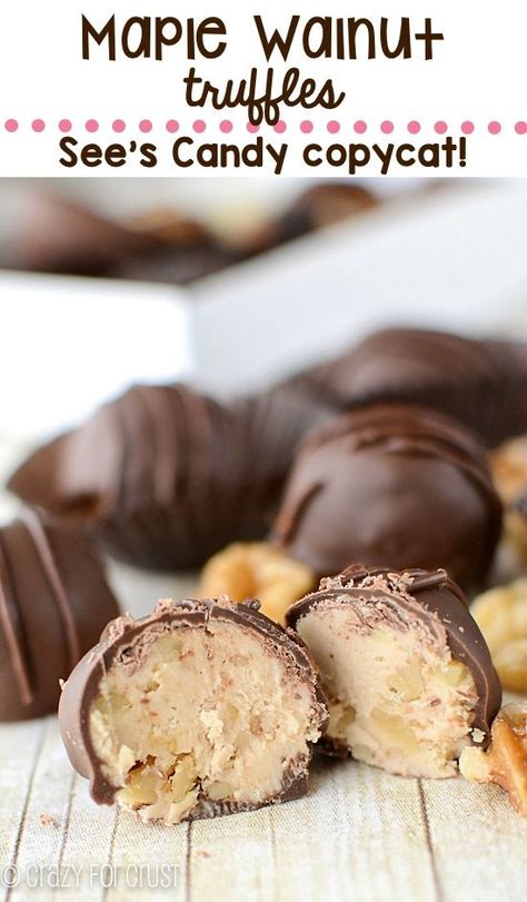 Easy DIY Maple Walnut Truffles! This See's Candy Copycat is just like the original but you can make it at home! November Baking, Cadbury Recipes, Maple Extract, Fruit Treats, Truffle Recipes, Happy Habits, Coffee Desserts, Chocolate Homemade, Crazy For Crust