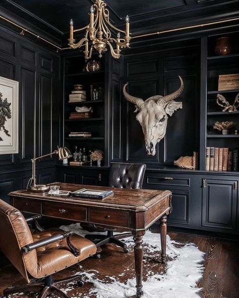 2 ‘Moody’ Home Design Trends Generating Buzz Dark Academia Home Decor, Gothic Interior Design, Western Interior, Western Gothic, Gothic Interior, Dark Home Decor, Dark Home, Modern Western, Western Homes