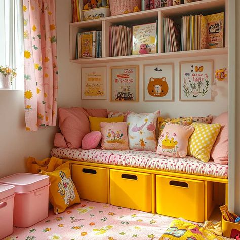 Pink And Yellow Girls Room, Pink And Yellow Bedroom, Pink Toddler Bedroom, Yellow Girls Room, Ivy Bedroom, Yellow Girls Bedroom, Yellow Kids Rooms, Kids Bedroom Makeover, Boy And Girl Shared Bedroom