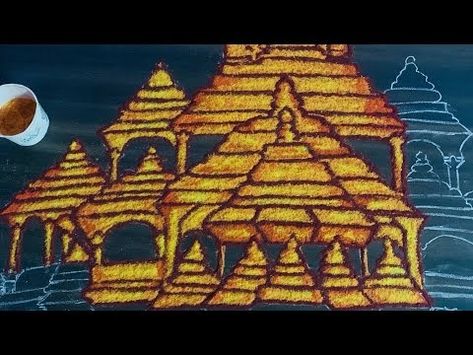 Ayodhya Ramar temple step by step rangoli Art Rangoli, Kolam Art, Rangoli Designs, Mehndi Designs, Diwali, Wall Painting, Henna, Step By Step, Temple