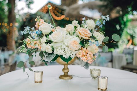 Dusty Blue Wedding Flowers, Average Cost Of Wedding, Cost Of Wedding, Blue Centerpieces, Floral Arch Wedding, Crystal Wedding Dress, Dusty Blue Wedding, Dusty Blue Bridesmaid Dresses, Blue Wedding Flowers