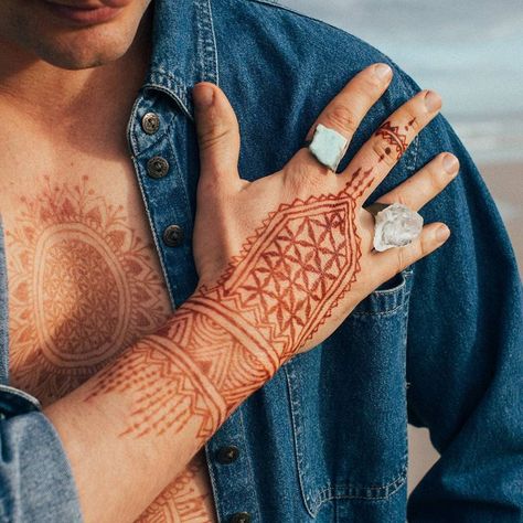 #Mehndi on Men Male Mehendi Design, Male Mehendi, Henna On Men, Mehendi Designs For Men, Henna Tattoo Designs Chest, Henna Male, Mehndi Men, Henna Man, Male Hand Tattoos