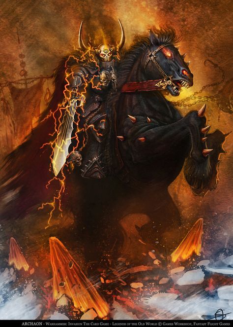 Archaon by AlexSabo Warhammer Chaos, Warhammer Fantasy Roleplay, Horsemen Of The Apocalypse, Fantasy Battle, Warhammer Art, Demon Art, Fantasy Armor, Warhammer Fantasy, High Fantasy