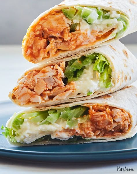 50 Cold Lunch Ideas for Kids and Adults - PureWow Buffalo Chicken Wrap Recipe, Easy Dinners For One, No Heat Lunch, Buffalo Chicken Wrap, Chicken Wrap Recipe, Caesar Wrap, Chicken Caesar Wrap, Buffalo Chicken Wraps, Chicken Wrap