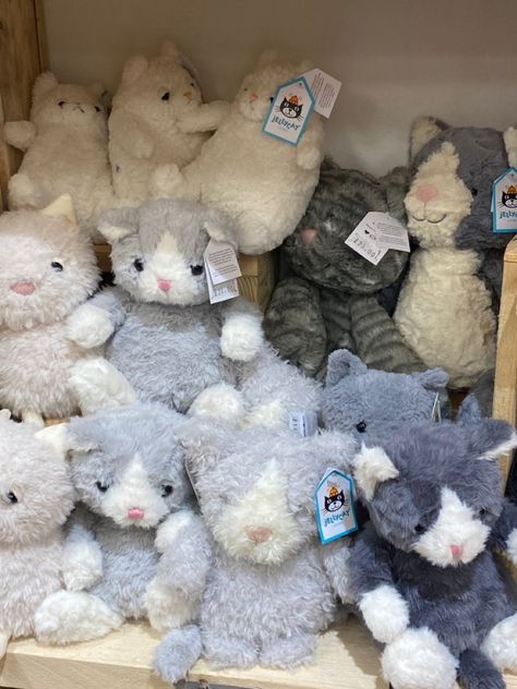 Stuffed Animal Collection Aesthetic, Stuffed Animal Astethic, Cute Cat Stuffed Animals, Stuff Animals Aesthetic, Jelly Cat Aesthetic, Jelly Cat Stuffed Animals, Stuffed Animal Aesthetic, Jellycat Aesthetic, Jelly Cat