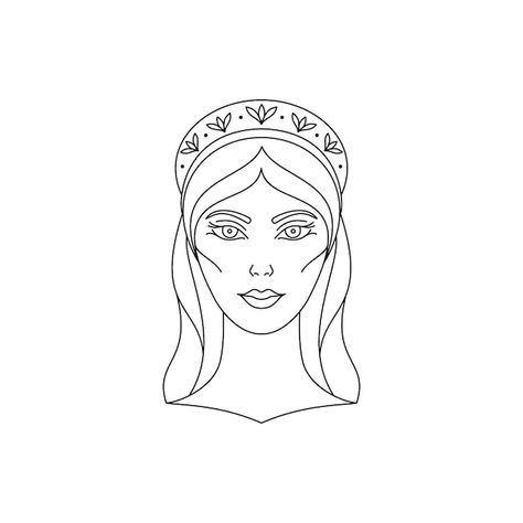 Hera Drawing, Goddess Line Art, Goddess Drawing, Ancient Greek Dress, Hera Goddess, Logo Outline, Crown Drawing, Goddess Crown, Goddess Artwork