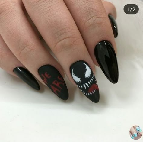 Marvel Nails, Horror Nails, Halloween Acrylic Nails, Gothic Nails, Anime Nails, Goth Nails, Makijaż Smokey Eye, Acrylic Nails Coffin Short, Dope Nails