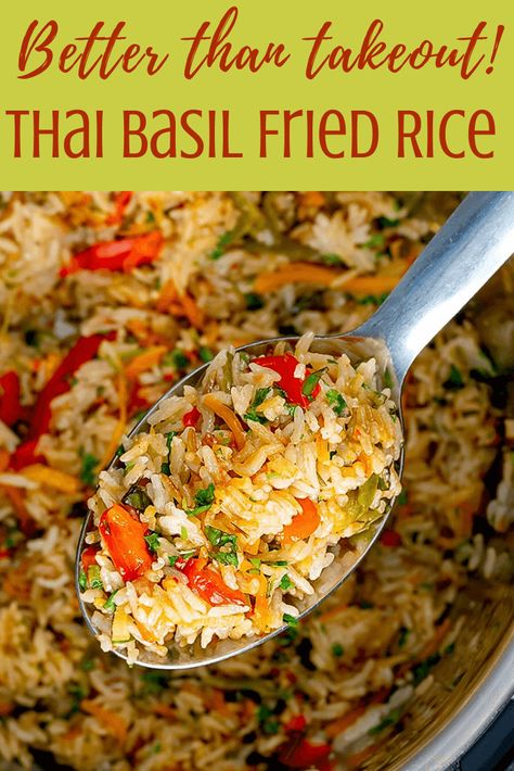 Thai Basil Rice, Thai Basil Recipes, Fried Rice Vegan, Thai Basil Fried Rice, Basil Rice, Basil Fried Rice, Thai Fried Rice, Rice Recipes Vegan, Vegetarian Oyster Sauce