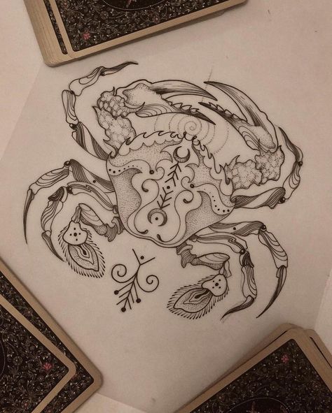 Crab Tattoo, Mommy Tattoos, Pieces Tattoo, Chest Piece Tattoos, Gorgeous Tattoos, Sketch Tattoo, Zodiac Tattoos, Mermaid Tattoos, Zodiac Tattoo