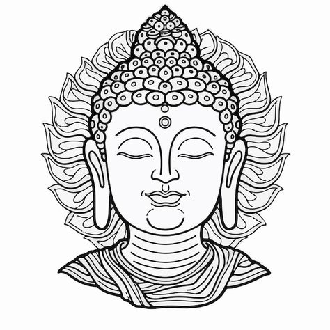 A black and white drawing of a buddha fa... | Premium Vector #Freepik #vector #buda #budda #buddha #buddhist Buddha Face Drawing, Drawing Buddha, Naruto Sharingan, Buddha Art Drawing, Buddha Face, Lippan Art, White Drawing, Paul Gauguin, Face Images