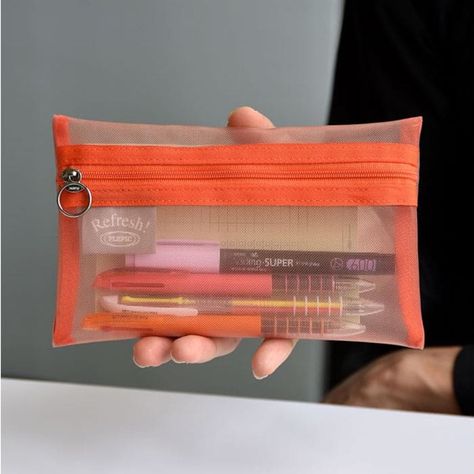 Orange - Plepic Refresh Lightweight Mesh Pencil Zip Pouch Zipper Pencil Case, Pencil Case Pouch, Dash And Dot, Writing Essentials, Work Space Organization, Ruled Notebook, Stationery Organization, Lined Notebook, Self Inking Stamps