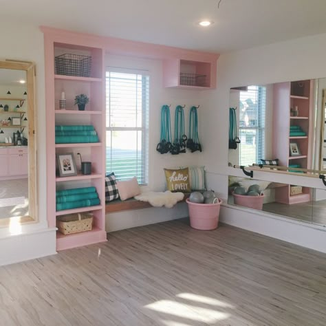 Home Gym And Dance Studio, In Home Ballet Studio, Dance Room Aesthetic In House, Small Home Dance Studio, At Home Dance Space, Dance Studio Bedroom, Basement Dance Room, Bedroom Dance Studio, Girly Workout Room