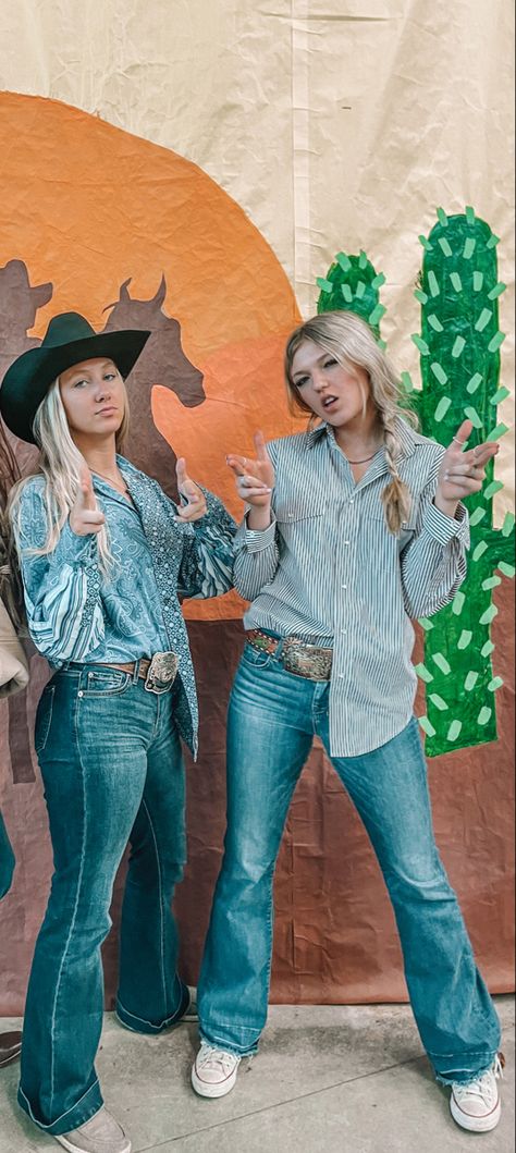 How To Style A Cowboy Hat Women, Western Outfits With Wide Leg Jeans, Western Pearl Snap Outfit, 7s Jeans Outfit Western, 7s Jeans Outfit, 7 Jeans Outfit Western, Western Easter Outfit, Denim Western Outfit, Sevens Jeans