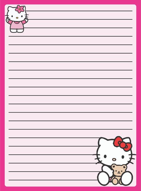 Cat Writing, Stationary Template, Paper Template Free, 헬로키티 배경화면, Kawaii Stationary, Letter Card, Writing Template, Hello Kitty Printables, Writing Paper Printable Stationery