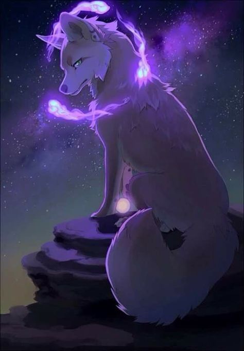 Como se ve Ciel/Alfa de los sabuesos del alba White Wolf, A Wolf, Stars, Purple, Anime, Blue, White