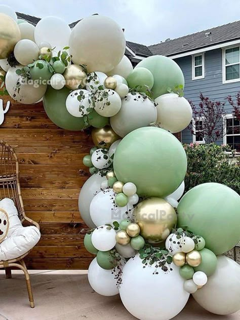 88pcs Sand/Eucalyptus Balloon Garland kit Dusty Green White | Etsy Balloon Arch Green And Gold, Olive Green Balloon Garland, Green Balloons Decoration, Green And White Balloon Arch, Balloon Color Combinations, Greenery Baby Shower Decor, Eucalyptus Balloon, Balloon Combination, Gold Balloon Arch