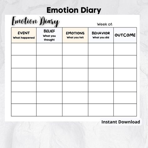 Excited to share this item from my #etsy shop: Emotion Diary|Printable Diary|Self Growth|Self Help|Mental Health|Mindfulness Tracker|Mood Tracker|Self Care|Mental Therapy #white #black #printablediary #emotiondiary #selfcare #selfhelp #selfgrowth #mentalhealth #mindfulness Emotion Diary, Emotions Tracker, Bullet Journal Reflection, Emotion Tracker, Health Printables, Mental Health Tracker, Diary Printable, Health Diary, Mental Therapy