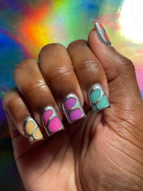 Mom Nails Short, Short Nail Designs Acrylic, Funky Winter Nails, Junk Nail Designs, Braider Nails, Mismatch Nails, Nail Art Natural, Short Natural Nails, Thermal Nails