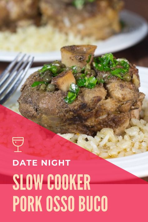 Osso buco is super easy to make in a slow cooker, and the meat is so tender and juicy, that it literally falls right off the bone. gluten free, low carb, paleo #valentinesday #recipe #glutenfree #lowcarb #paleo Ossa Bucco, Pork Osso Bucco Recipe, Dinner Idea Easy, Osso Bucco Recipe, Osso Buco Recipe, Low Carb Paleo Recipes, Dairy Free Appetizers, Gluten Free Holiday Recipes, Osso Bucco