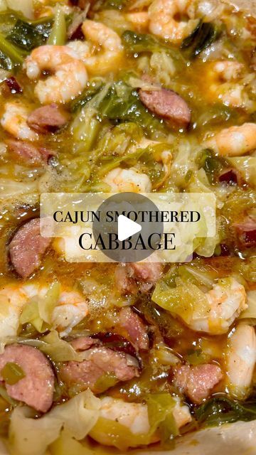 Devon Young | Food Content | Motherhood on Instagram: "Cajun Smothered Cabbage 📌 Save, Like, & Follow @kreolebarbie14 for more ideas & inspiration 

One of my favorite food for the soul meals!!! Yall have to try this one! 

Ingredients:
1 - cabbage head (cut into big chunks)
Bacon grease or oil 
1 lb - Raw Shrimp 
1 large Onion (chopped) 
1 Bell pepper (chopped)
1 clove of Garlic (minced 
1 lbs Sausage (cut in to slices)
3 tablespoons Creole seasoning 
1/4 cup - Sugar (a couple of tablespoons)

Directions 
- Prep all ingredients before beginning 
- Add bacon grease and sausage and saute (on medium heat for 2 minutes)
- Add onions and peppers to sausage and continue to cook for an additional 2 minutes, remove from pot and set aside 
- In same pot begin layering cabbage, veggie & sausage mi Smothered Cabbage, Fry Cabbage, Raw Shrimp, Veggie Sausage, Serve Over Rice, Cabbage Head, Cabbage And Sausage, Shrimp Sausage, Sausage Gumbo