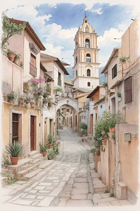 Pretty European town, Charming streets, Old-world charm, European architecture, Picturesque town, Quaint village, European travel, Scenic beauty, European getaway, Historic town, Travel inspiration, European exploration, Romantic destination, European culture, Hidden gem. Streets Of Italy, European Town, Greece Painting, European Village, Italy Street, Learn Watercolor Painting, Apple Painting, Background Hd Wallpaper, Architecture Graphics