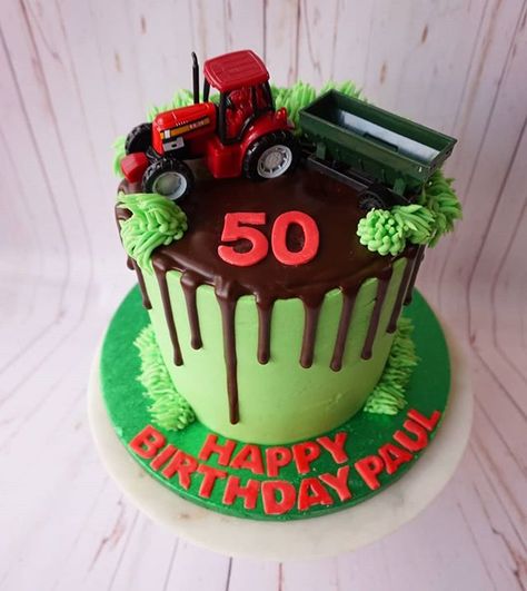 Sarah (@sarahafudge) • Instagram photos and videos Tractor Cake, 50th Birthday Cake, Red Tractor, Drip Cake, Cakes For Men, Small Cake, Drip Cakes, Cake Baking, June 21