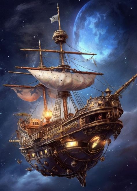 Steampunk Pirate Ship, Medieval Ships, Steampunk Ship, Airship Art, Pirate Ship Art, Flying Ship, Steampunk Pirate, Space Ships Concept, Pirate Art