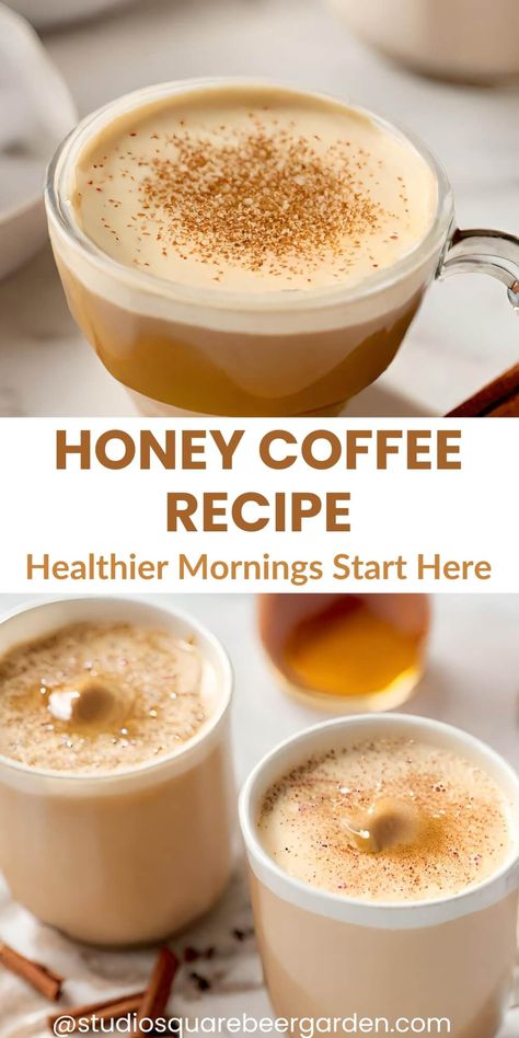 Honey Coffee recipe Mct Coffee Recipe, Vitamix Coffee Drinks, Healthy Expresso Recipes, Espresso Based Drinks, Different Kinds Of Coffee Drinks, Whole 30 Coffee Recipes, Coffee Recipes Espresso, Espresso Coffee Drink Recipes, Coffee Creamer Aesthetic