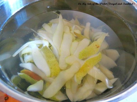 What To Do With Pear Peels, Pear Recipes For Canning, Pear Syrup Recipe, Recipe Using Pears, Can Pears, Pear Drink, Pear Drinks, Leftover Apples, Canned Pears