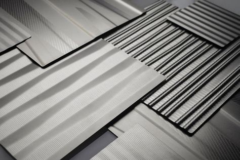 Stainless Steel Fusion Patterns Cmf Design, Tactile Texture, Steel Sheet, Metal Panels, Contemporary Aesthetic, Life Cycle, Sheet Metal, Metal Finishes, Smooth Texture