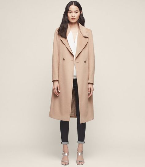 REISS - LAWSON DOUBLE-BREASTED LONGLINE COAT Reiss Coat, Jumper And Jeans, Faux Fur Collar Coat, Online Stylist, Fur Collar Coat, Longline Coat, Maxi Coat, Collar Coat, Camel Coat