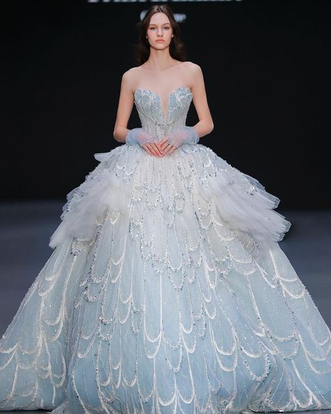 The Atelier Couture, Blue Wedding Gown With Intricate Embroidery, Ellie Saab Couture, Ellie Saab Couture 2024, Elie Saab Bridal Spring 2024, Blue Elie Saab, Elie Saab Blue Wedding Dress, Elie Saab Blue Dress, Blue Wedding Gowns