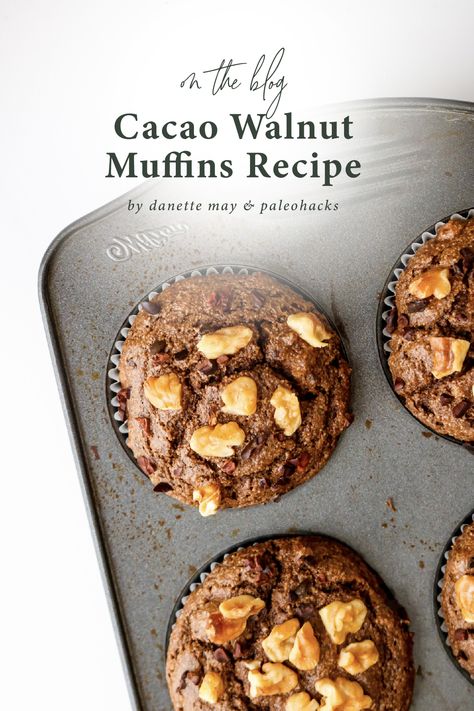 Chocolate Walnut Muffins | DanetteMay Almond Flour Cocoa Powder Recipes, Recipes With Cacao Powder, Walnut Flour Recipes, Cacao Muffins, Muffins Almond Flour, Dannette May Recipes, Cacao Powder Recipe, Bakery Muffins, Cacao Recipes