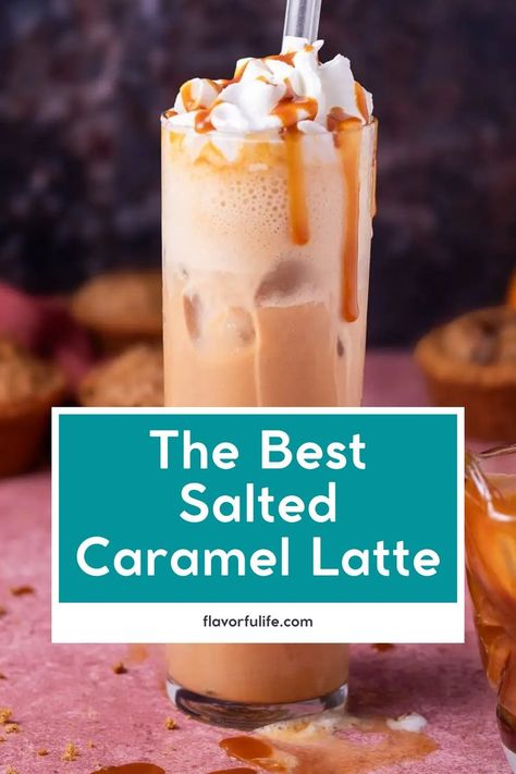 Craving a salted caramel latte iced like the one from Starbucks? Learn how to make a homemade version with sweet caramel syrup and sea salt. This DIY salted caramel iced coffee is the best at home coffee treat! Discover an easy caramel latte recipe and tips on how to make lattes at home for the perfect iced caramel latte. Salted Caramel Coffee Recipe, Salted Caramel Latte Recipe, Easy Yummy Snacks, Iced Caramel Latte Recipe, Caramel Coffee Recipe, Salted Caramel Iced Coffee, Caramel Coffee Syrup, Homemade Iced Coffee Recipe, Caramel Latte Recipe