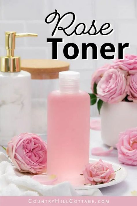 See how to make a simple soothing DIY rose water toner and learn the benefits for skin of rose toner. The easy homemade facial toner is made with natural ingredients, without witch hazel, apple cider vinegar (acv) or essential oils. The best fresh face toner is a great for natural skin care. The DIY face tonic is astringent and provides deep hydration. The toner is good for sensitive, dry, oily, combination, mature and normal skin. Inc tips for how to use and packaging. | CountryHillCottage.com Diy Rose Water Toner, Salicylic Acid Benefits, Facial Toner Recipe, Homemade Eye Makeup Remover, Homemade Rose Water, Rose Water Diy, Diy Canning, Diy Toner, Diy Face Wash